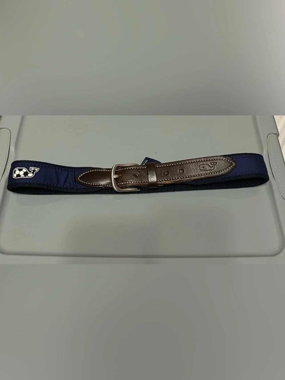 Vineyard Vines Navy Canvas Club Soccer Whale Kids Belt 28 in.